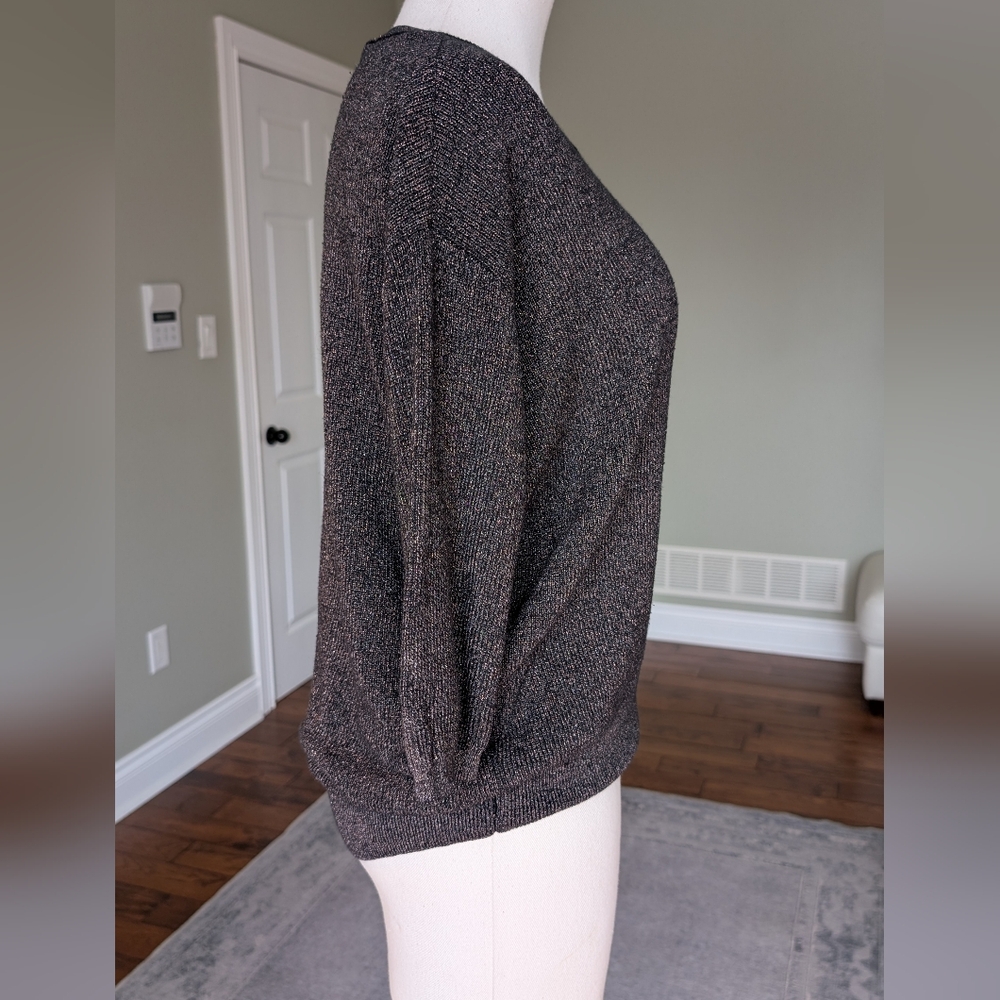 Aritzia Wilfred Women's Sweater Silk Cashmere 3/4 Sleeves Grey Gold Knit Size S - Picture 2 of 14